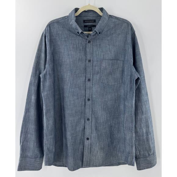 Banana Republic Mens Denim Chambray Blue Shirt Cotton Button Down Oxford L - Picture 1 of 6